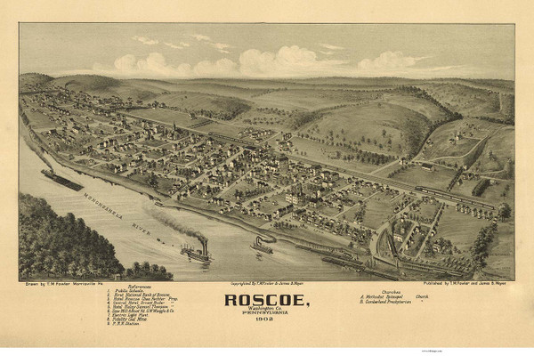 Roscoe, Pennsylvania 1902 Bird's Eye View - Old Map Reprint