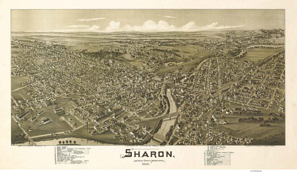 Sharon, Pennsylvania 1901 Bird's Eye View - Old Map Reprint Sharon, Pennsylvania 1901 Bird's Eye View - Old Map Reprint