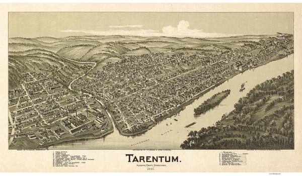 Tarentum, Pennsylvania 1901 Bird's Eye View - Old Map Reprint