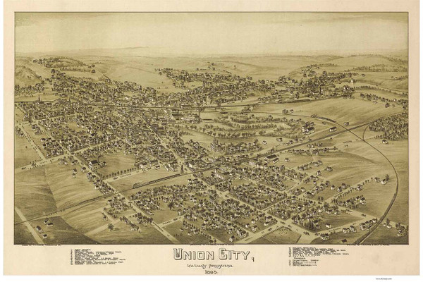Union City, Pennsylvania 1895 Bird's Eye View - Old Map Reprint
