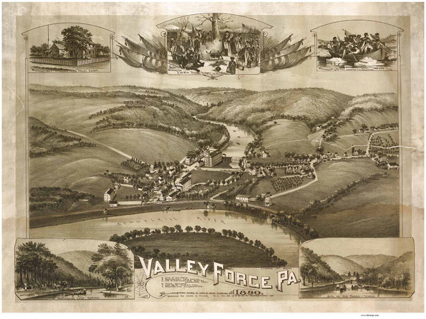 Valley Forge, Pennsylvania 1890 Bird's Eye View - Old Map Reprint