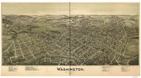 Washington, Pennsylvania 1897 Bird's Eye View - Old Map Reprint