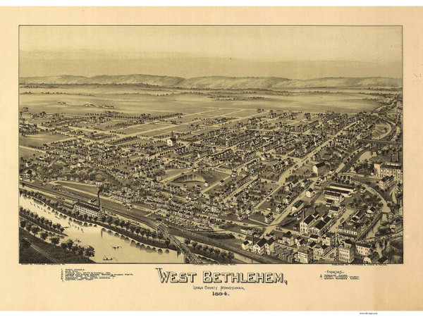 West Bethlehem Township, Pennsylvania 1894 Bird's Eye View - Old Map Reprint