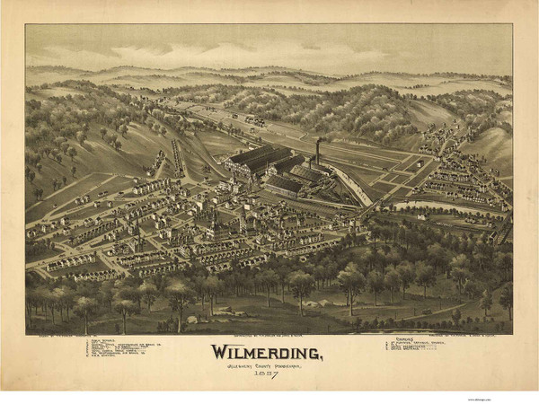 Wilmerding, Pennsylvania 1897 Bird's Eye View - Old Map Reprint