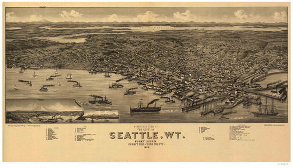 Seattle, Washington 1884 Bird's Eye View