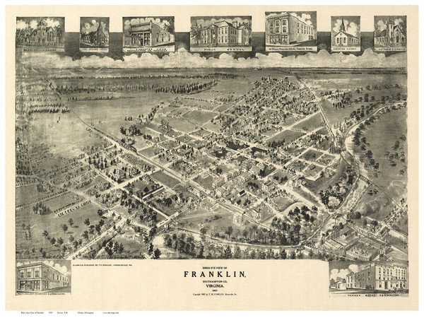 Franklin, Virginia 1907 Bird's Eye View