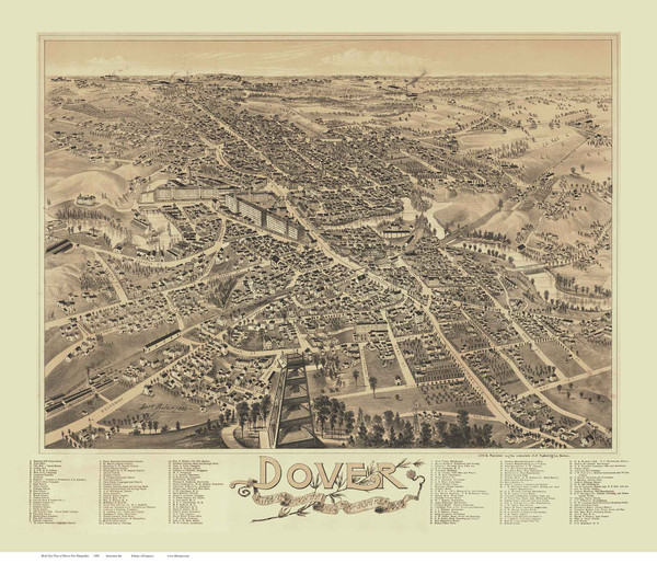 Dover, New Hampshire 1888 Bird's Eye View - Old Map Reprint