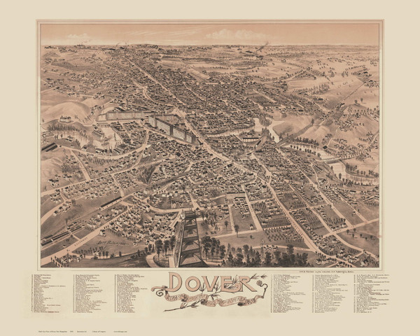 Dover, New Hampshire 1888 Bird's Eye View - Old Map Reprint