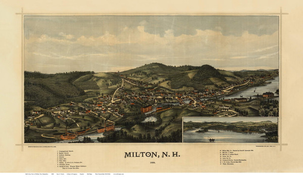 Milton, New Hampshire 1888 Bird's Eye View - Old Map Reprint Milton, New Hampshire 1888 Bird's Eye View - Old Map Reprint