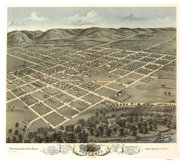 Boscobel, Wisconsin 1869 Bird's Eye View