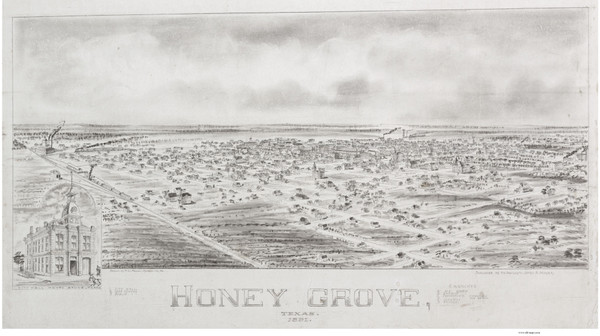 Honey Grove, Texas 1891 Bird's Eye View Honey Grove, Texas 1891 Bird's Eye View