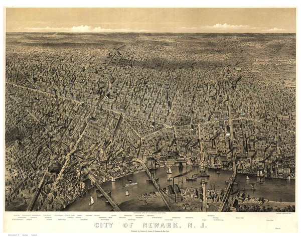 Newark, New Jersey 1874 Bird's Eye View Newark, New Jersey 1874 Bird's Eye View