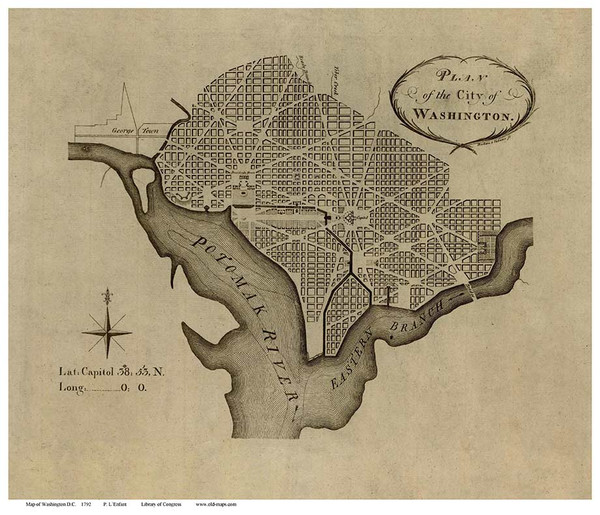 Washington DC 1792 - L'Enfant - Old Map Reprint