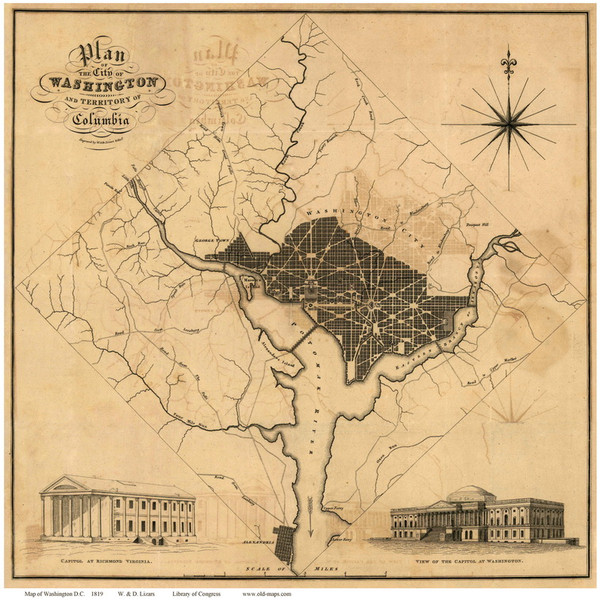 Washington DC 1819 - Lizars - Old Map Reprint