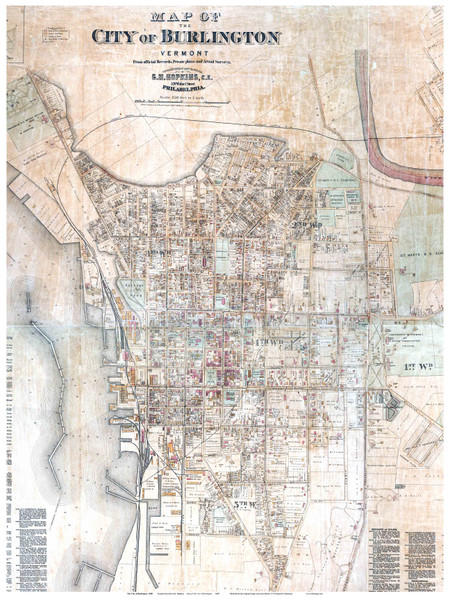 Burlington City Closeup 1890 Hopkins - Old Map Custom Print - Vermont Towns Other