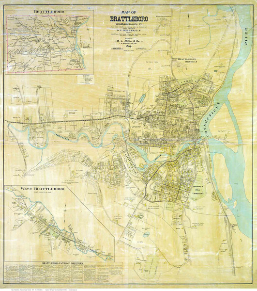 Brattleboro 1895 Miller - Old Map Reprint - Vermont Towns Other