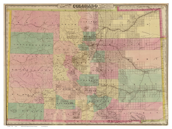 Colorado 1878 Colton - Old State Map Reprint