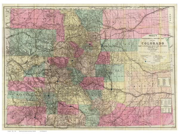 Colorado 1884 Nell - Old State Map Reprint