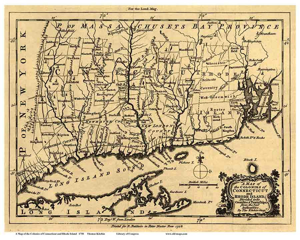 Connecticut 1758 Kitchin - Old State Map Reprint Connecticut 1758 Kitchin - Old State Map Reprint