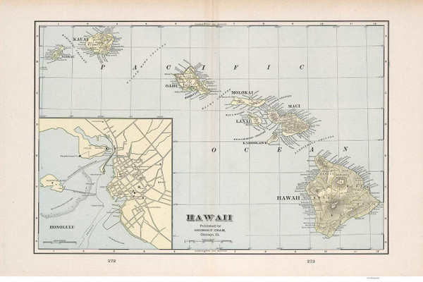 Hawaiian Islands 1901 Cram - Old State Map Reprint