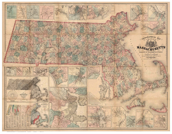 Massachusetts 1861 Walling - Old State Map Reprint Massachusetts 1861 Walling - Old State Map Reprint