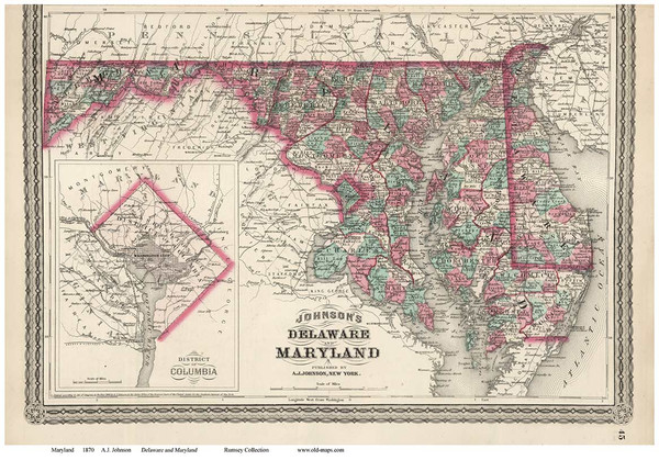 Maryland 1870 Johnson - Old State Map Reprint
