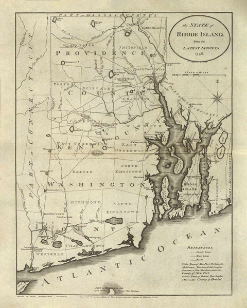 Rhode Island 1796 Reid - Old State Map Reprint Rhode Island 1796 Reid - Old State Map Reprint
