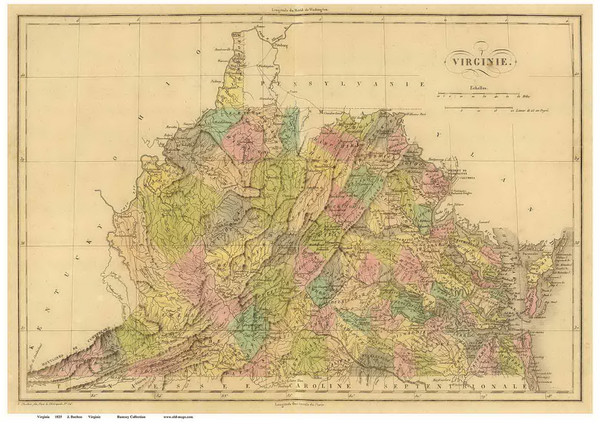 Virginia 1825 Buchon - Old State Map Reprint