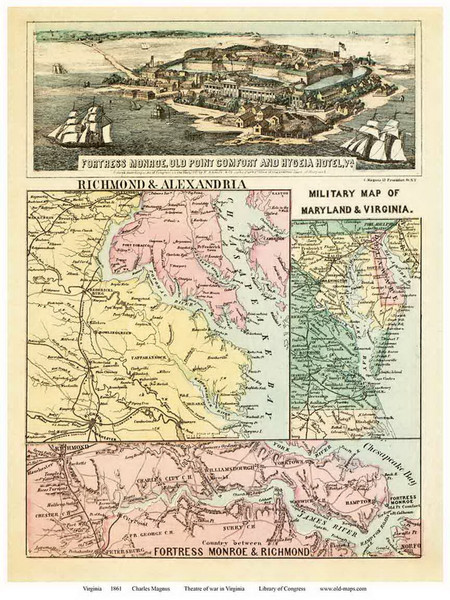 Virginia 1861 Magnus - Old State Map Reprint