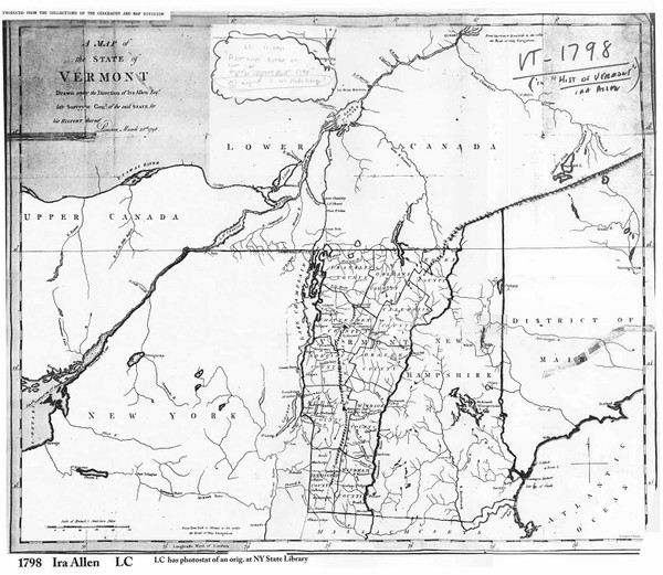 Vermont 1798 - Allen - Old State Map Reprint