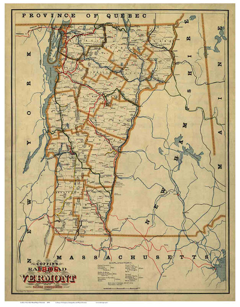 Vermont 1896 - Coffin - Old State Map Reprint