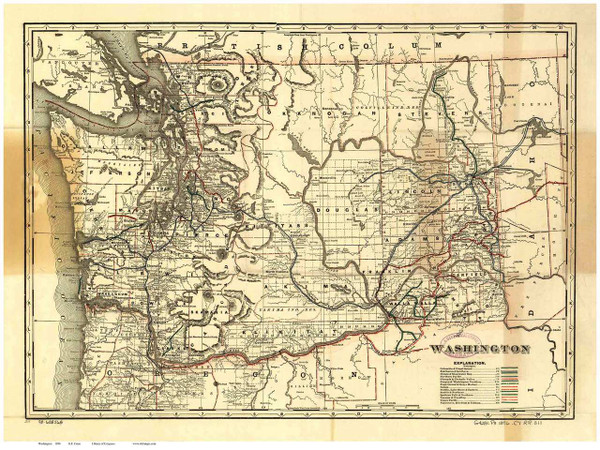 Washington State 1896 Cram - Old State Map Reprint Washington State 1896 Cram - Old State Map Reprint