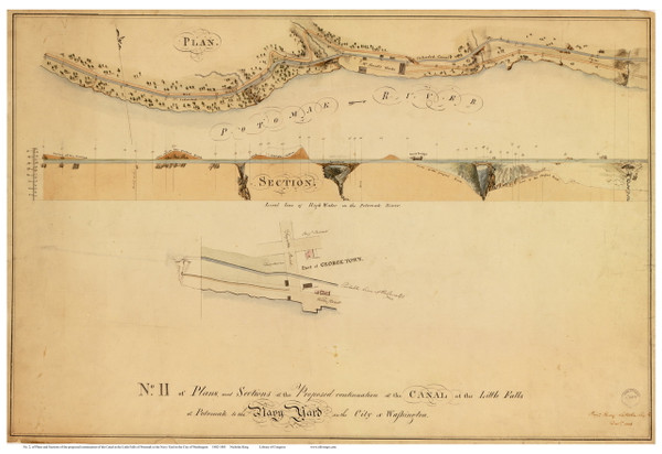 Potomac River Canal Proposal - Map 2 of 4 - ca. 1800 - Washington DC - Old Map Reprint DC Specials