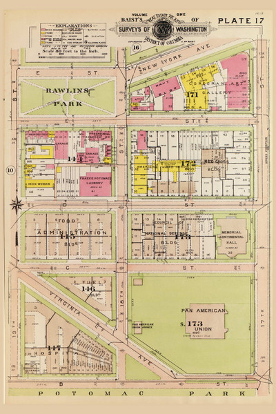 Plate 17, Rawlins Park - Washington DC 1919 Atlas Old Map Reprint - Baist Vol.1