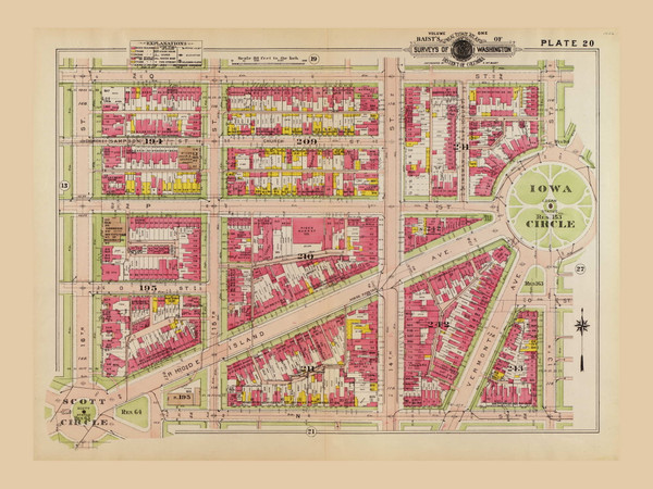 Plate 20, Iowa Circle - Washington DC 1919 Atlas Old Map Reprint - Baist Vol.1