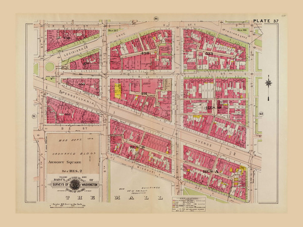 Plate 37, Louisiana Ave. - Washington DC 1919 Atlas Old Map Reprint - Baist Vol.1