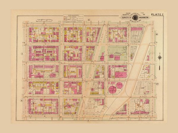 Plate 7, Cardozo Public School - Washington DC 1921 Atlas Old Map Reprint - Baist Vol.2