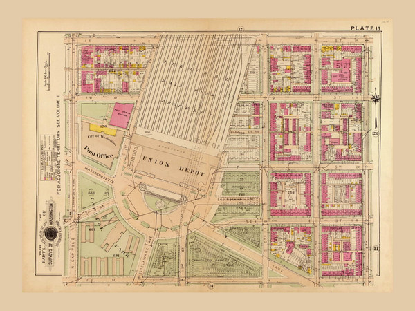 Plate 13, Union Depot - Washington DC 1921 Atlas Old Map Reprint - Baist Vol.2