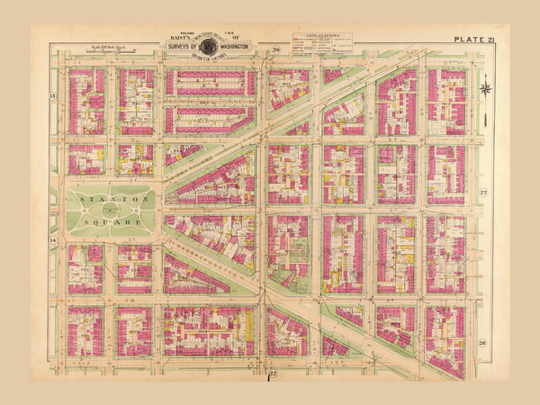 Plate 21, Stanton Square - Washington DC 1921 Atlas Old Map Reprint - Baist Vol.2