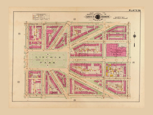 Plate 28, Lincoln Park - Washington DC 1921 Atlas Old Map Reprint - Baist Vol.2