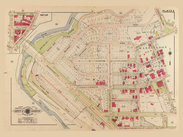 Plate 5, Washington Heights - Washington DC 1919 Atlas Old Map Reprint - Baist Vol.3 Plate 5, Washington Heights - Washington DC 1919 Atlas Old Map Reprint - Baist Vol.3