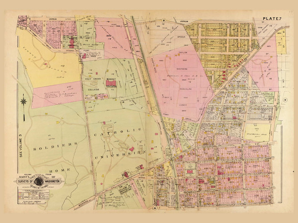 Plate 7, Catholic University - Washington DC 1921 Atlas Old Map Reprint - Baist Vol.4