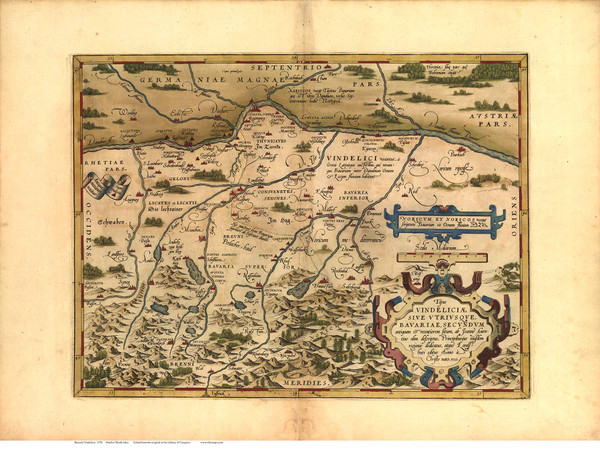 Bavaria and Vindelicia, 1570 Ortelius - Old Map Reprint - World Bavaria and Vindelicia, 1570 Ortelius - Old Map Reprint - World