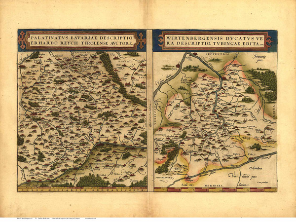 Bavariae and Wirtenbergensis, 1570 Ortelius - Old Map Reprint - World