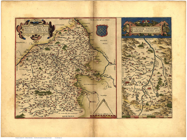Biturigum and Lamania, 1570 Ortelius - Old Map Reprint - World Biturigum and Lamania, 1570 Ortelius - Old Map Reprint - World