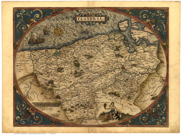Flanders, 1570 Ortelius - Old Map Reprint - World Flanders, 1570 Ortelius - Old Map Reprint - World
