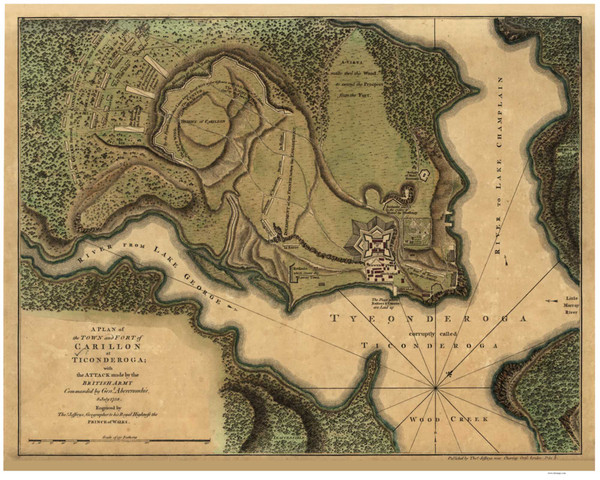 Fort Carillon at Ticonderoga, 1758 - Old Map Reprint - USA Jefferys 1768 Atlas 26