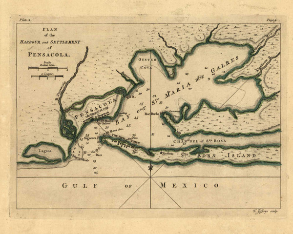 Pensacola - Harbour and Settlement, 1768 - Old Map Reprint - USA Jefferys 1768 Atlas 42b