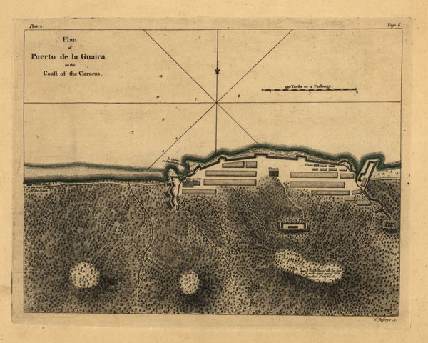 Peurto de la Guaira, Caracas - Venezuela, 1768 - Old Map Reprint - USA Jefferys 1768 Atlas 58
