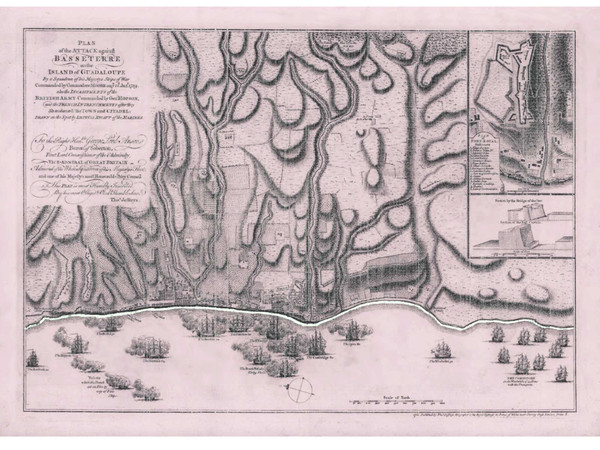 Attack on Fort Louis (now fort George), Guadaloupe, 1768 - Old Map Reprint - USA Jefferys 1768 Atlas 84